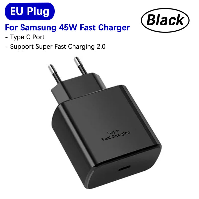 Samsung 45w Super Fast Charger PD Adapter EU US Type C Cargador For Galaxy S26 S25 FE S24 Ultra S23 Plus A55 A56 M55 Tab S11 S10