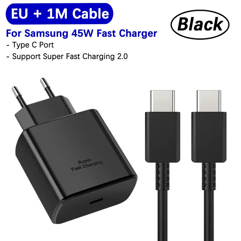 Samsung 45w Super Fast Charger PD Adapter EU US Type C Cargador For Galaxy S26 S25 FE S24 Ultra S23 Plus A55 A56 M55 Tab S11 S10