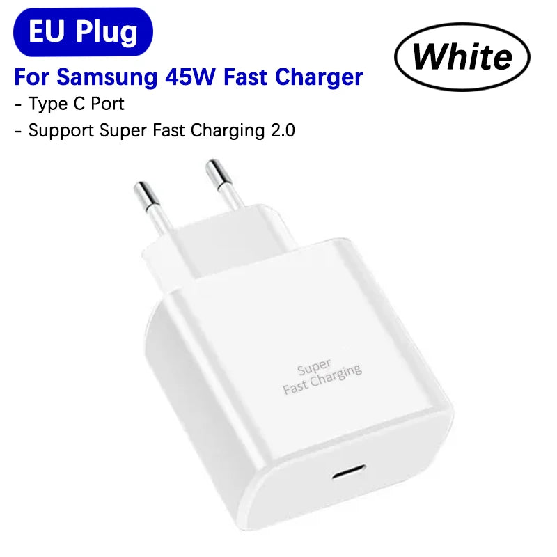 Samsung 45w Super Fast Charger PD Adapter EU US Type C Cargador For Galaxy S26 S25 FE S24 Ultra S23 Plus A55 A56 M55 Tab S11 S10