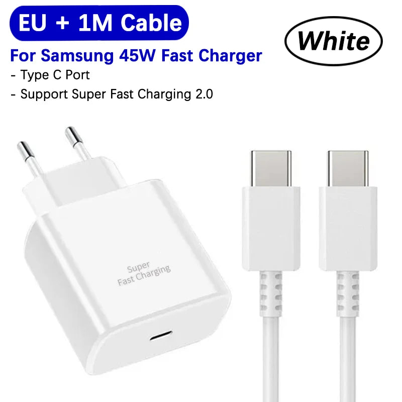 Samsung 45w Super Fast Charger PD Adapter EU US Type C Cargador For Galaxy S26 S25 FE S24 Ultra S23 Plus A55 A56 M55 Tab S11 S10