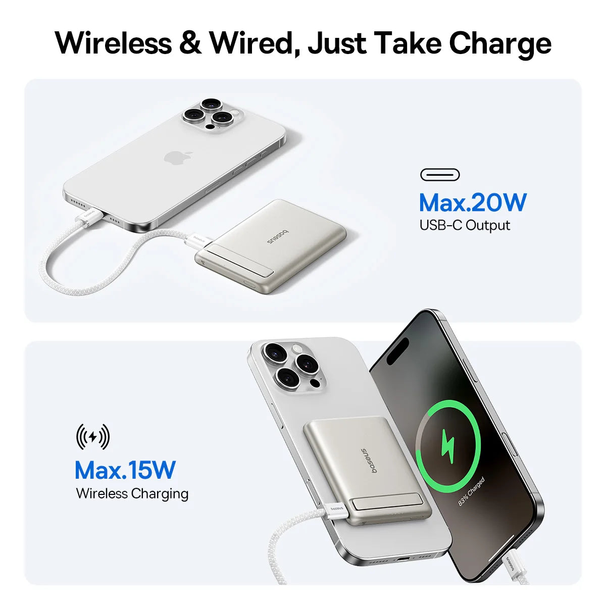 Baseus Qi2 Magnetic Power Bank With Kickstand PD 20W 5000mAh Portable Wireless Fast Charging PowerBank For iPhone Samsung Xiaomi
